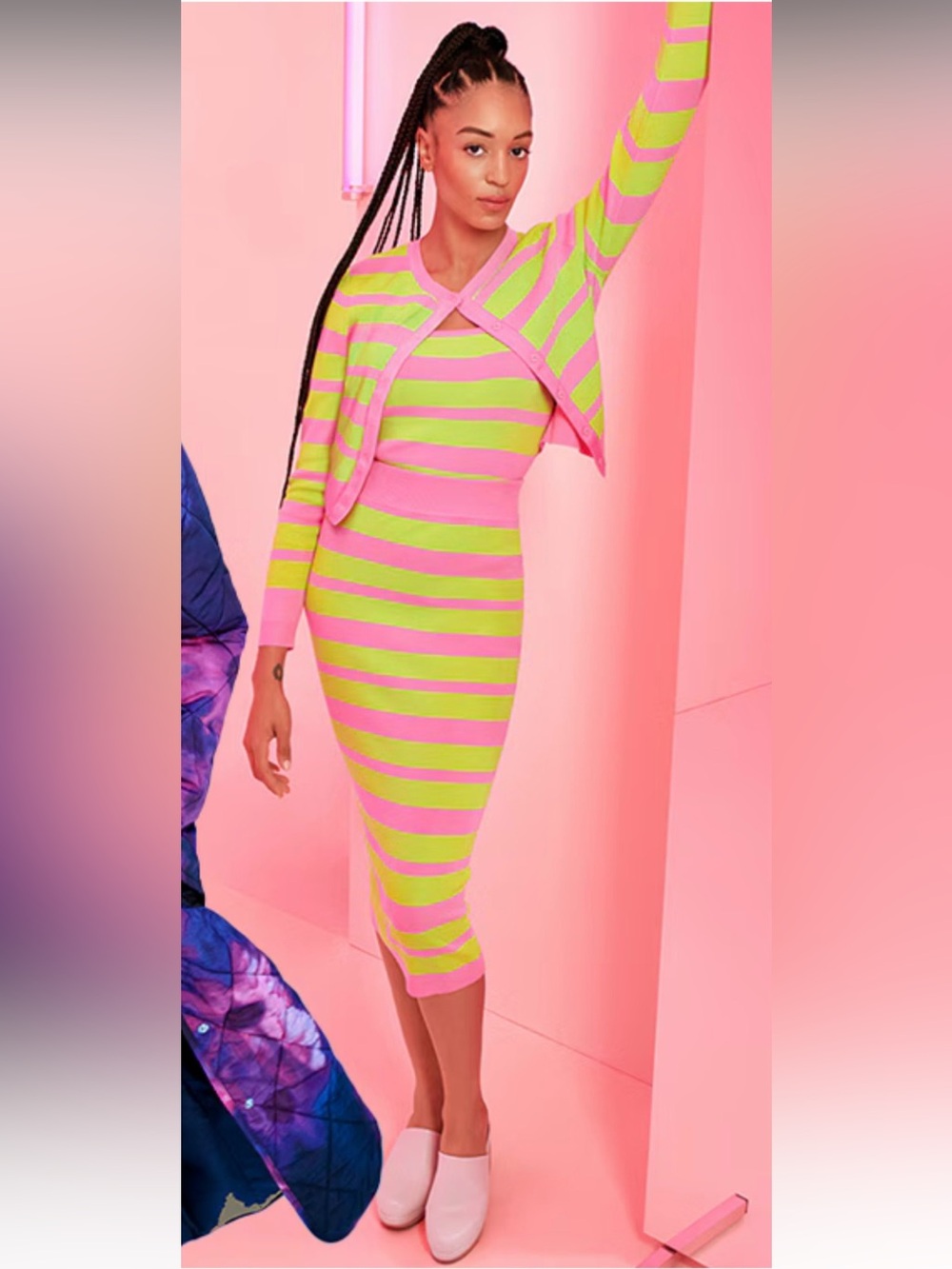 Victor Glemaud Pink and Lime Striped Knit Cardigan